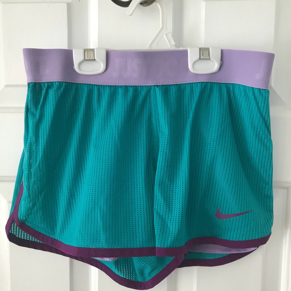 NIKE — Teal & Purple Mesh Running Shorts